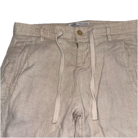 Zara Pull On Wide Leg Linen Blend Pants Size 29 Drawstring Pockets Beachy - Picture 3 of 6